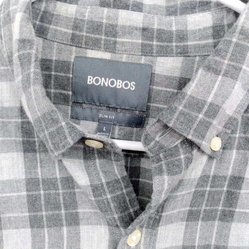 Bonobos Menswear Slim Fit Plaid Flannel Button Down Shirt Gray Size L - Picture 7 of 7